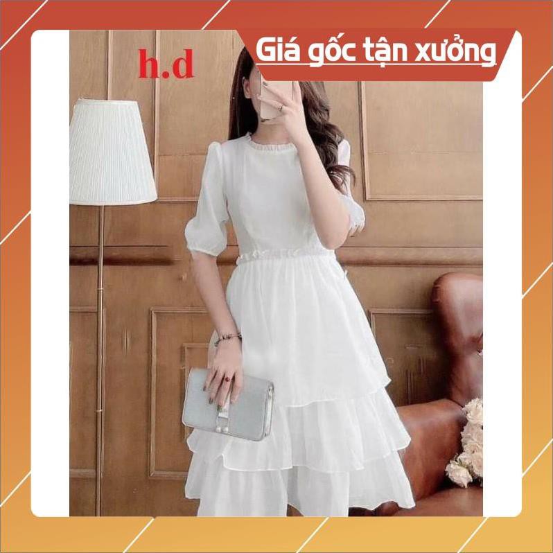 (RẺ VÔ ĐỊCH)VÁY BABYDOLL XẾP TẦNG ❤ Đầm trắng dài công chúa(ảnh thật + Video shop tự quay)❤Đầm nữ dự tiệc ba tầng giá rẻ