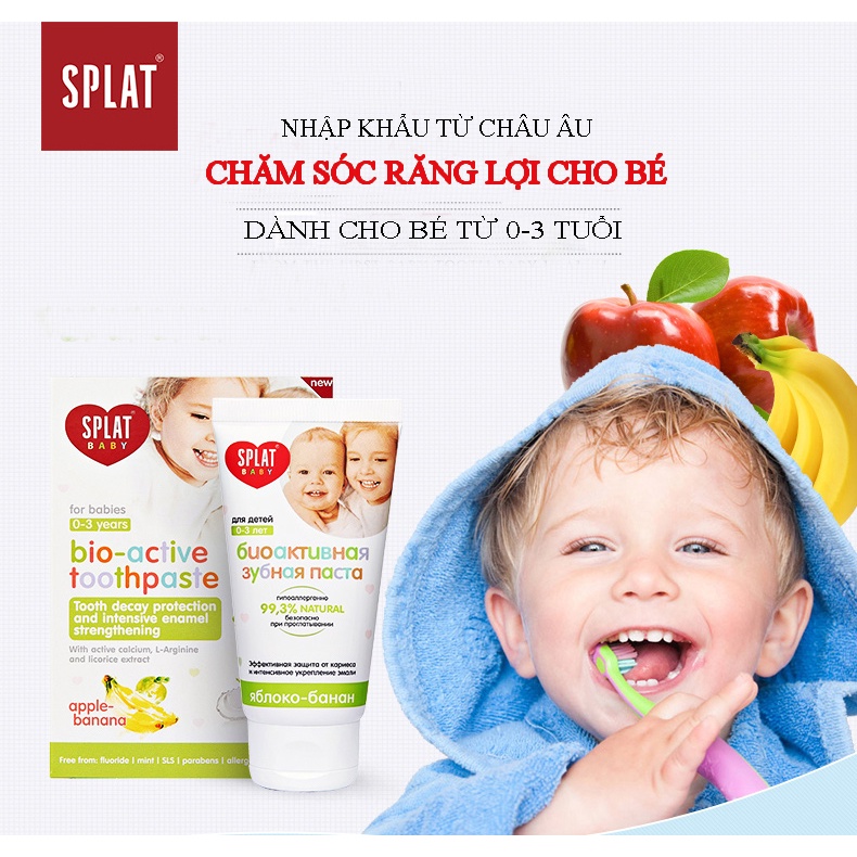 KemĐánhRăng Cho Bé Sơ Sinh 0-3 tuổi SPLAT Hương Táo Chuối 40ml - Tặng Kèm Bàn Chải Nướu