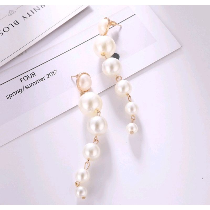 Khuyên tai bông tai ngọc trai nhân tạo dáng dài sang trọng thời trang Hàn Quốc