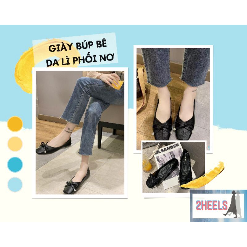 Giày Búp Bê Da Lì Phối Nơ Chuông - Giày nội địa Wang Chou