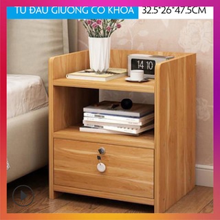 Tủ kệ đầu giường có khóa Kawaii Home, tủ để đèn ngủ, kệ đầu giường, kệ để đồ trang điểm bằng gỗ kích thước 33*26*47,5cm