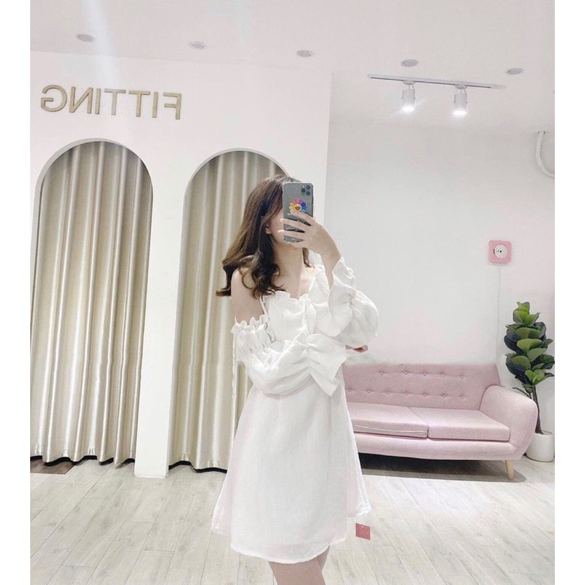 [NNY CLOTHING] Váy hai dây rớt vai tay bo CHANG DRESS - V018