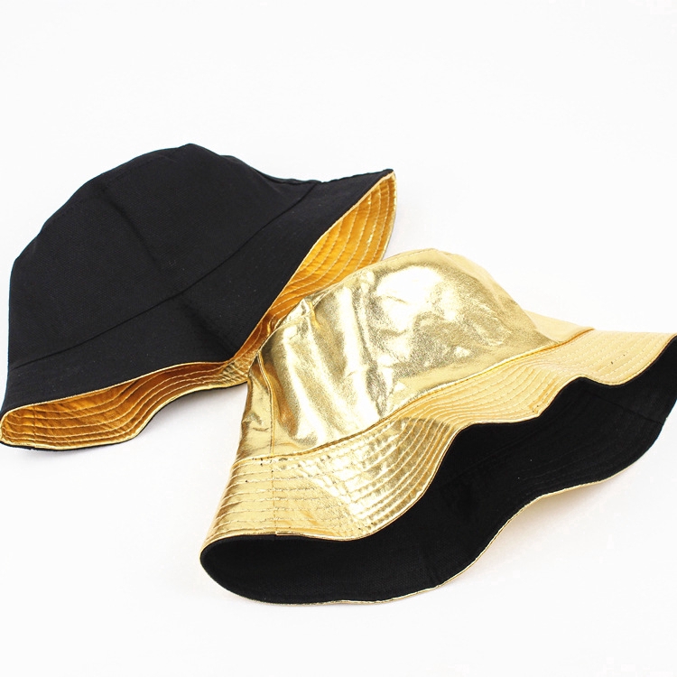 Waterproof Hat Painted Gold Silver Double-sided Fisherman Hat Men's and Women's Double-sided Black and White Fashion
