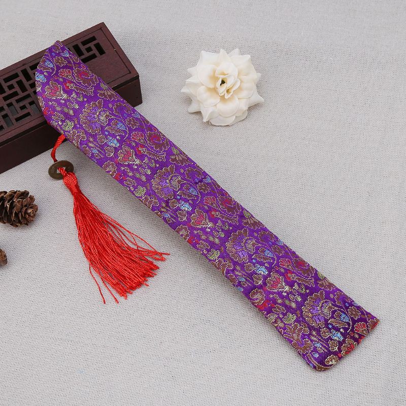 SEL♡♡ Silk Folding Chinese Hand Fan Bag With Tassel Dustproof Holder Protector Pouch Case Cover Retro Style