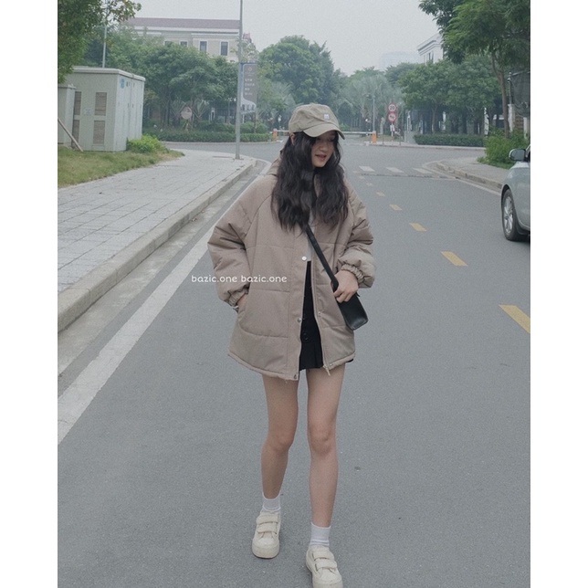Áo khoác phao form rộng, áo khoác phao có mũ Hàn Quốc Bazic one | BigBuy360 - bigbuy360.vn