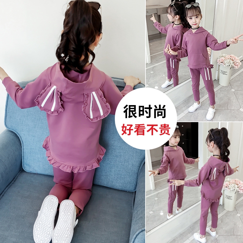 Bộ Áo Hoodie Đính Tai Thỏ Phối Quần Dài Thời Trang Mùa Thu Cho Bé Gái