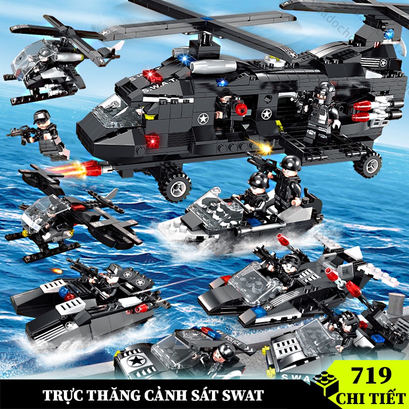 Đồ Chơi Lắp Ráp Kiểu LEGO Mô Hình Robot Máy Bay Trực Thăng Cảnh Sát đội Đặc Nhiệm SWAT B1310 Với 719+PCS