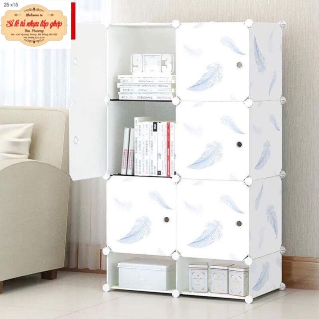 FREESHIP 99K TOÀN QUỐC_Tủ nhựa quần áo lắp ghép 6+2 ô giày. Tặng kèm 1 treo đồ