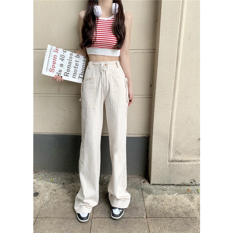 Quần Yếm Jean Dài Ống Rộng Phong Cách retro Thời Trang Cho Nữ