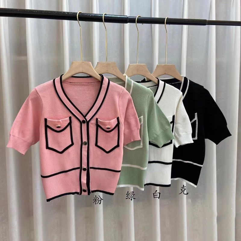 Áo kiểu Pure Cube ngắn tay cổ chữ V phối màu phong cách chÂu Âu thời trang mùa hè cho nữ