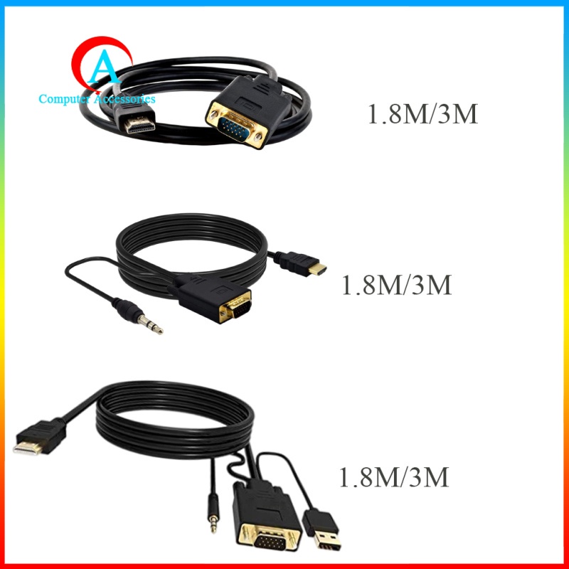 Cáp Chuyển Đổi Hdmi Sang Vga 6ft Mạ Vàng D-Sub Tương Thích Với Laptop / Máy Tính / Raspberry Pi / Hdtv 1080p