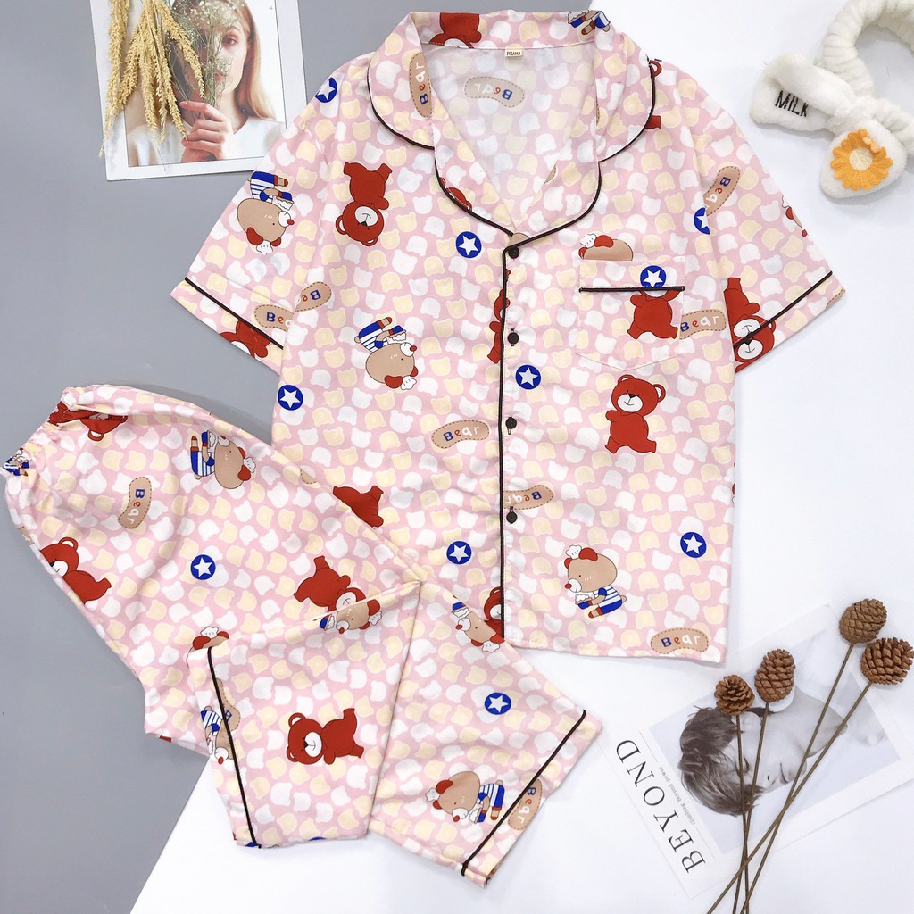 Bộ đồ ngủ pijama quần lửng áo cộc vải kate loại 1 mặc nhà chất mát- HATIBO 21