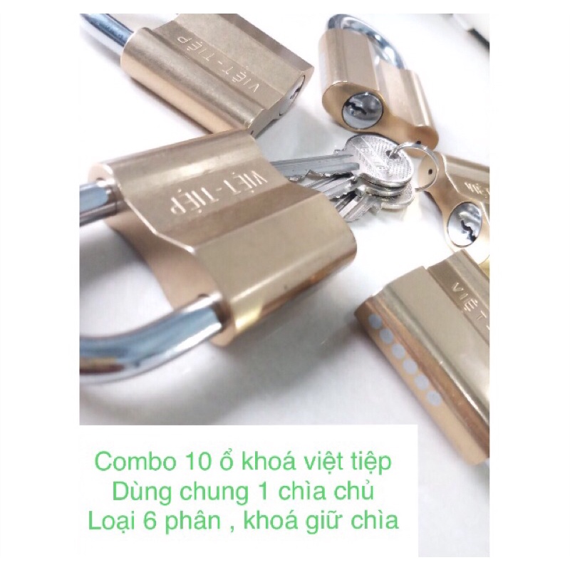 Combo 10 ổ khóa việt tiệp dùng chung 1 chìa chủ ( loại 6 phân , khóa giữ chìa , gồm 10 chìa sơ cua )