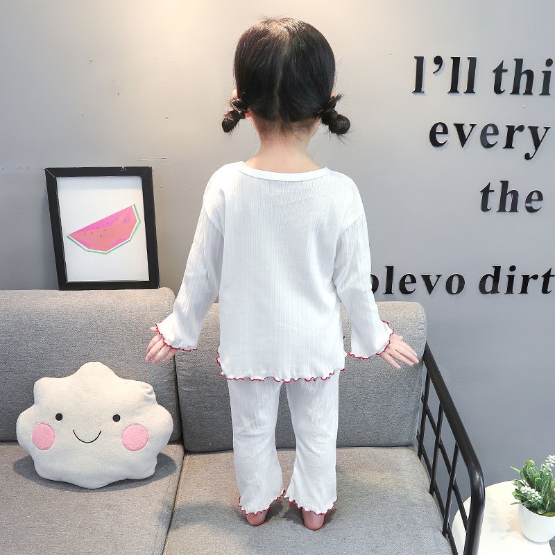 Bộ Đồ Ngủ Tay Dài Chất Cotton Mỏng Nhẹ Thời Trang Xuân Thu Xinh Xắn Cho Bé Gái