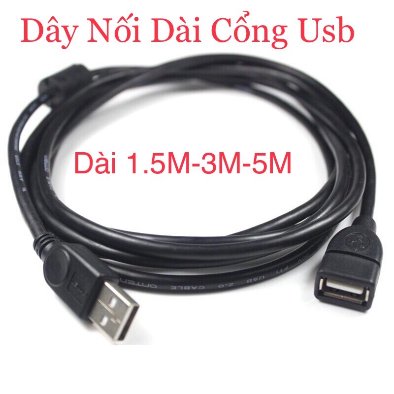 Dây USB Nối Dài 1.5m 3m 5m Đen - Dây Nối Dài Cổng Usb Chất Lượng