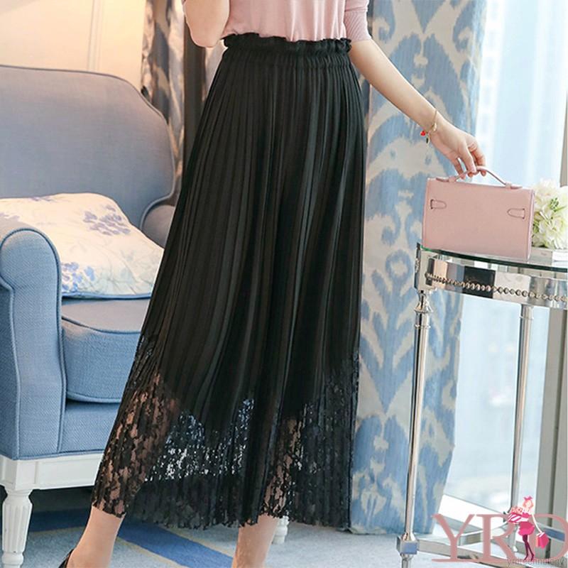 Quần ống rộng lưng cao phối ren cho nữ | BigBuy360 - bigbuy360.vn