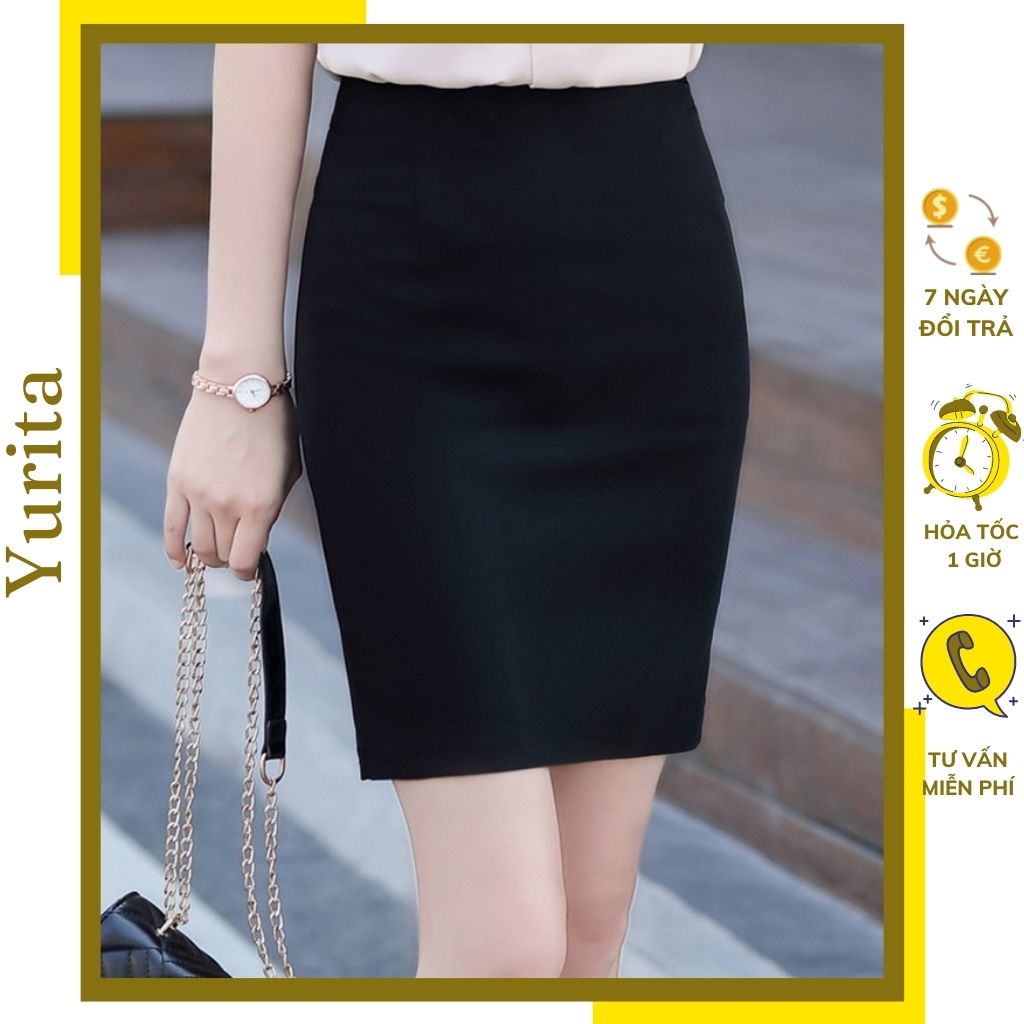 Chân Váy Bút Chì Công Sở Xẻ Sau YURITA Ngắn Trên Gối Cạp Cao Lung Thun Chất Vải Umi Cao Cấp Co Giãn 4 Chiều MS002