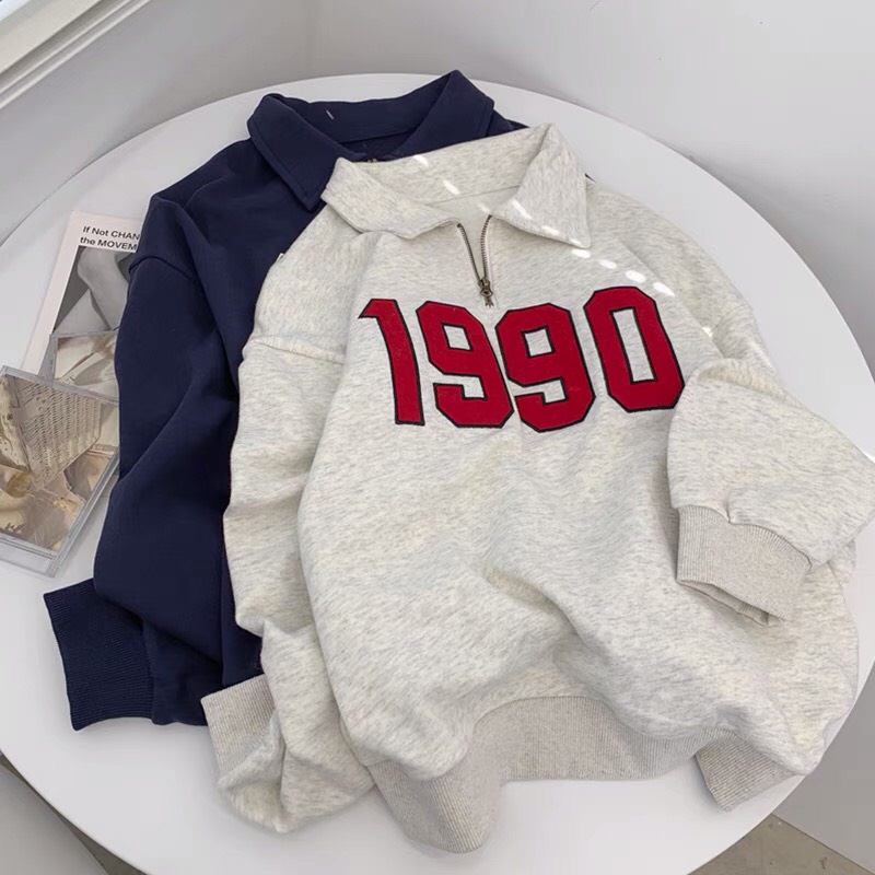 Áo Nỉ Sweater 1990 Form Rộng Cổ khóa Unisex Nam Nữ Màu Xanh Ulzzang AVALA
