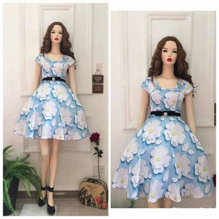 Đầm Taffa xòe in 3D họa tiết hoa
