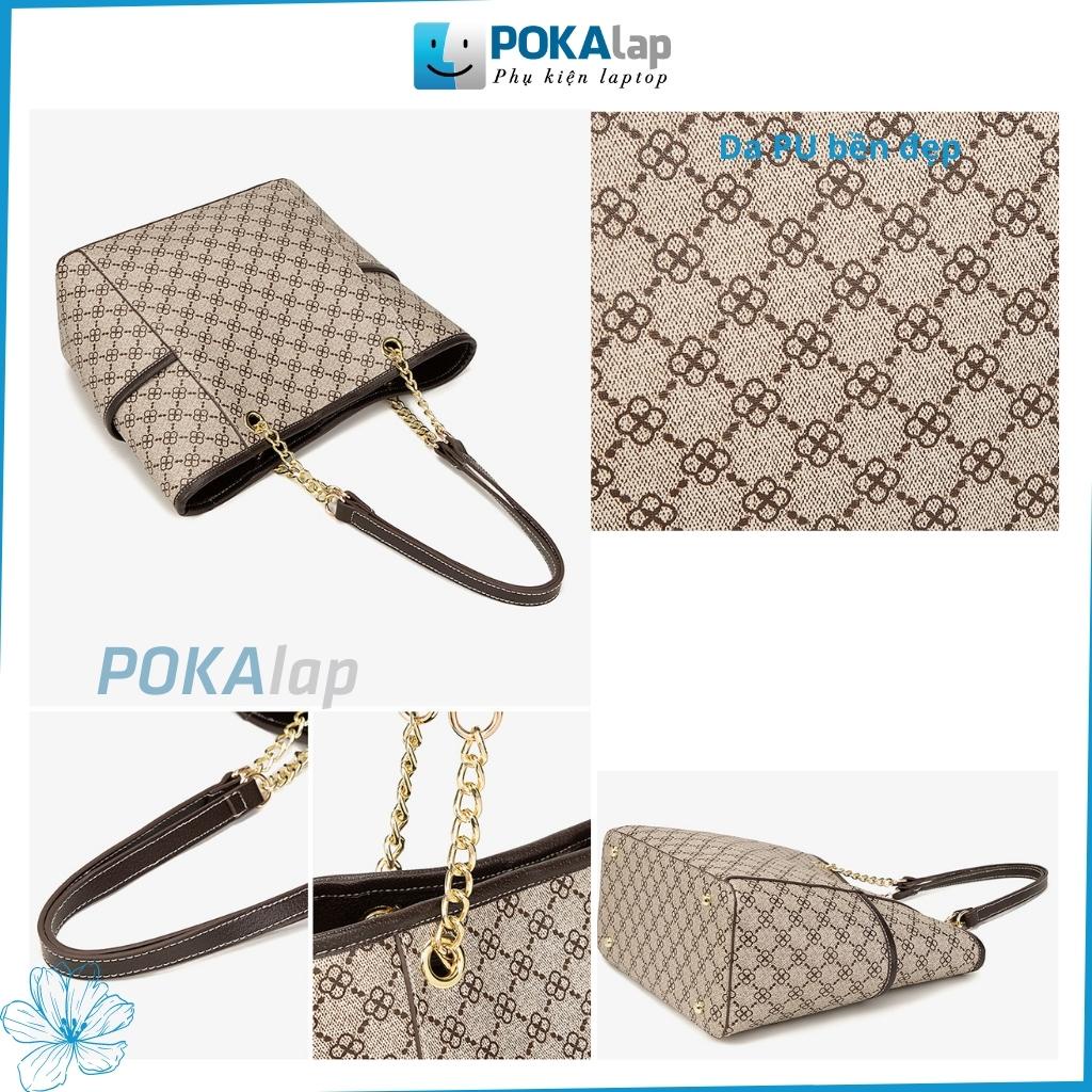 Túi xách tote thời trang nữ POKA46 họa tiết hoa bốn lá size lớn trẻ trung, sang trọng - POKALAP
