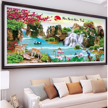 Tranh thêu kín phong cảnh NON NƯỚC HỮU TÌNH  mn0105   mn0106