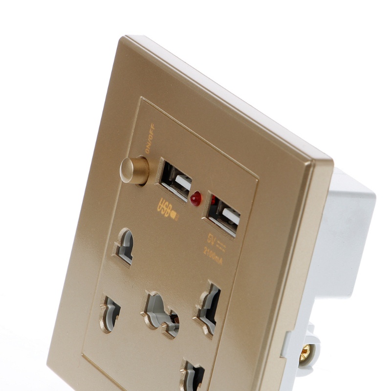 Ổ Cắm Điện Gắn Tường Có Đèn LED Hai Cổng USB Tiện Dụng