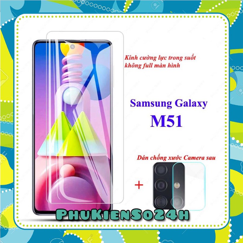 Samsung M51 - Combo Kính Cường Lực trong suốt không Full màn + Dán Camera Sau samsung M51 2020