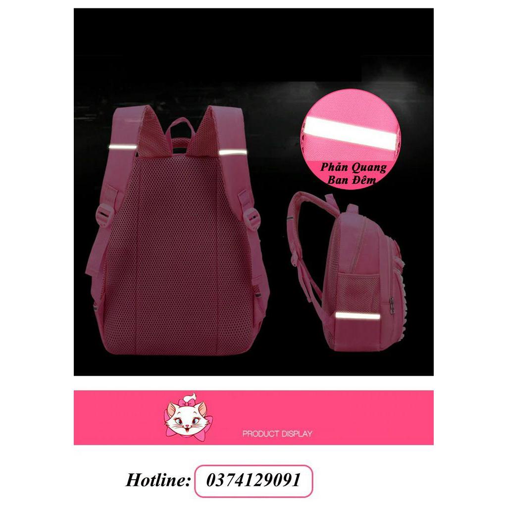 Balo cho bé gái hình mèo dễ thương màu hồng siêu dễ thương chất liệu vải Polyester chống thấm, chốn
