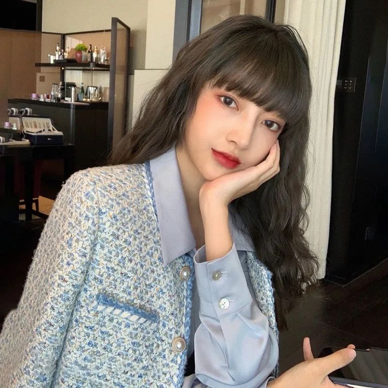 Cotton fragrant contract French style small fragrant style coat women's 2022 autumn and winter new style foreign style fashion socialite blue top