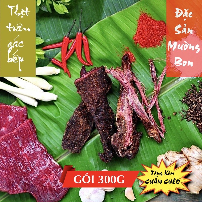 [Đặc Sản Mường Bon] Thịt trâu gác bếp Sơn la giá tại lò, tặng kèm chẩm chéo, thịt trâu rừng trâu sấy khô