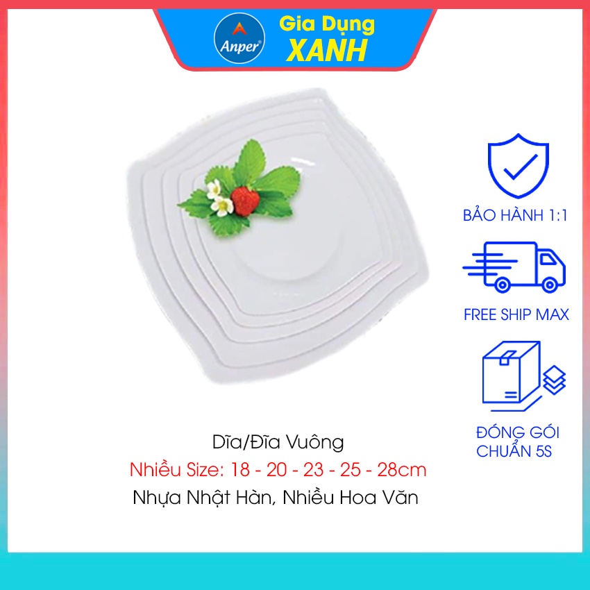 Đĩa dĩa nhựa melamine vuông nhiều size và hoa văn ANPER nhật Hàn chén plate đẹp