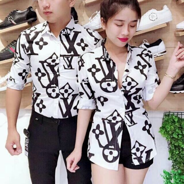 Áo cặp sơ mi lụa in 3D bao đẹp