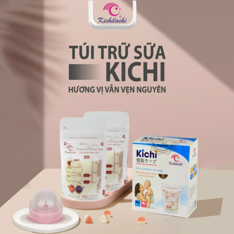 Hộp 30 Túi Trữ Sữa Cảm Biến Nhiệt Kichilachi 100ml - Tặng Bút Ghi Thông Tin