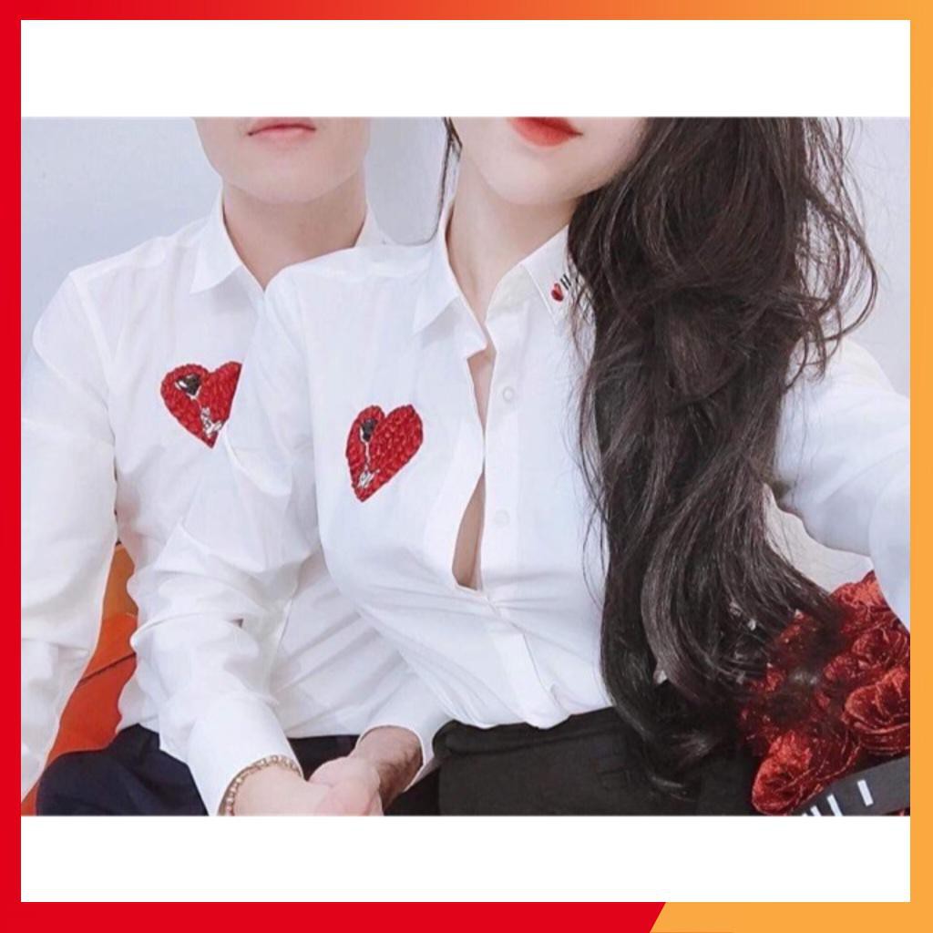Áo sơ mi hoạ tiết trái tim, mix đôi cực đẹp