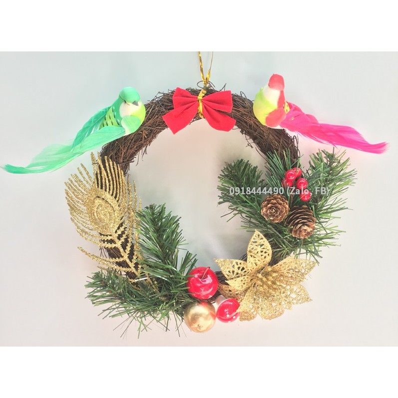 Vòng hoa Noel - Vòng nguyệt quế Giáng sinh D20 kiểu khung vòng rơm