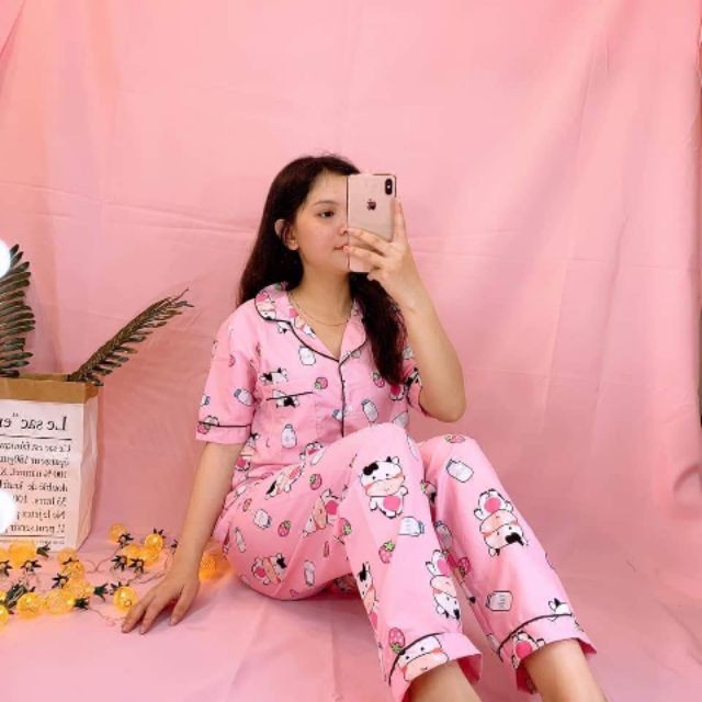 Set Pijama Quần Dài Nữ 🌸 Bộ đồ ngủ áo cộc tay pizama hoạt hình Kate full viền SIÊU HOT 🌸