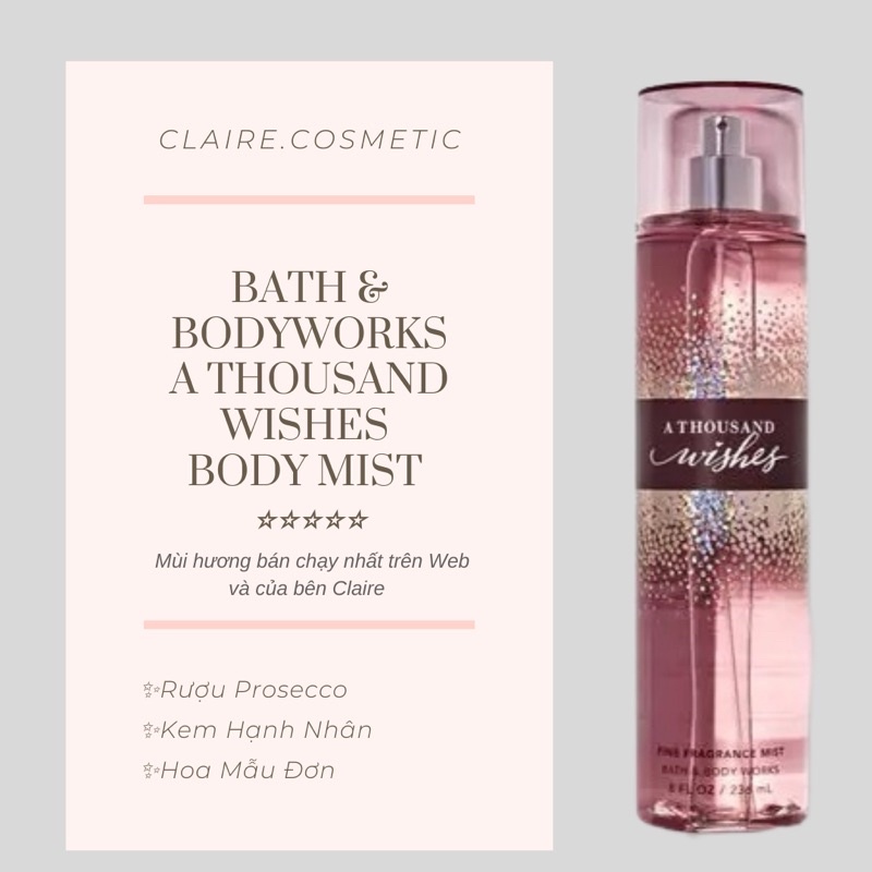 Xịt thơm toàn thân Body Mist - Bath And Body Works A Thousand Wishes