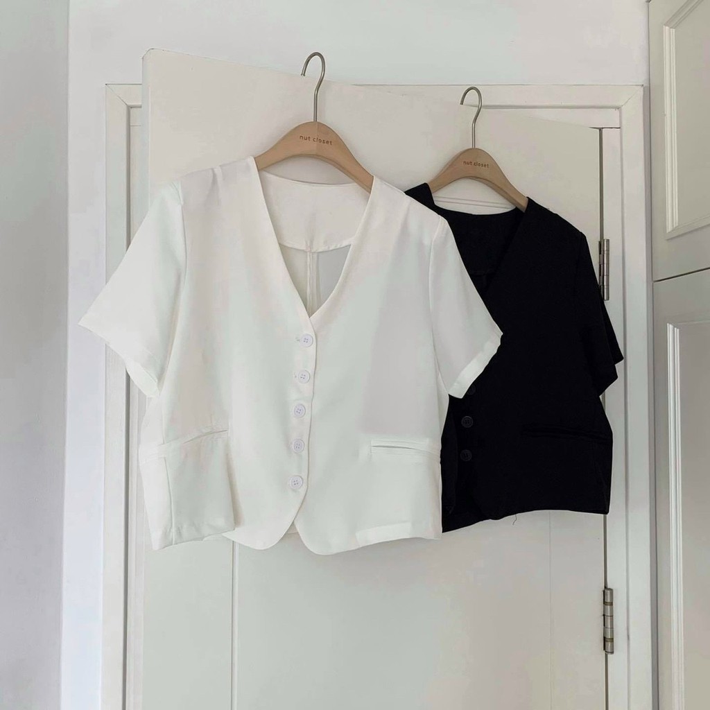 Áo blazer tay ngắn form rộng cá tính | BigBuy360 - bigbuy360.vn