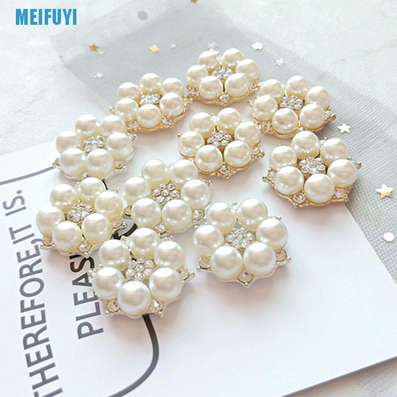 Set 10 nút áo hình bông hoa đính đá và ngọc trai nhân tạo trang trí đám cưới đa năng DIY