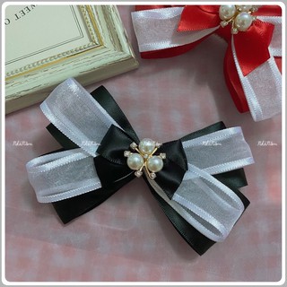 🎀 KẸP TÓC NƠ ĐEN PHỐI TRẮNG ĐÍNH ĐÁ - [ Nhà Nấm handmade]