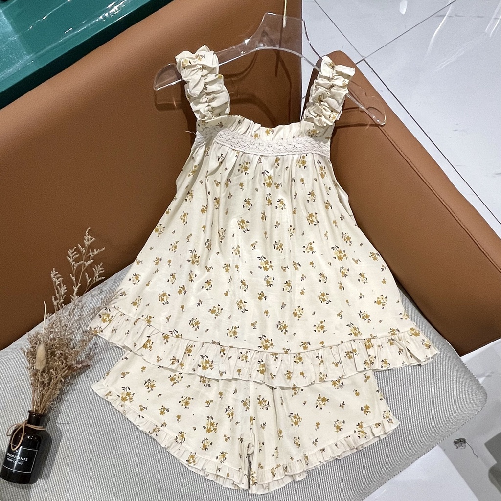 Đồ Bộ Mặc Nhà Nữ Đũi Đồ Ngủ Hai Dây Mùa Hè Dễ Thương Hoa Nhí Xinh Mát PINKBOUTIQUE 222