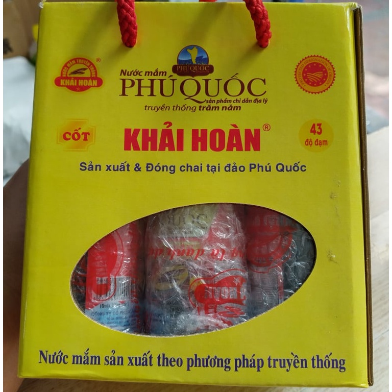 Hộp 6 chai thủy tinh nước mắm Phú Quốc Khải Hoàn 43 độ đạm (90ml/ chai), date 2023