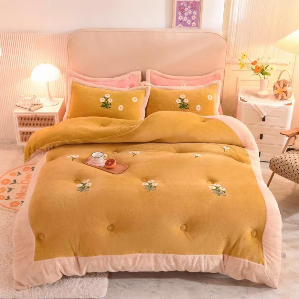 [FREE SHIP] Chăn Lông Thỏ Thêu Hoa Cúc Hàng Loại 1 Cao Cấp Nặng 4,5kg Dày Dặn Mịn Màng