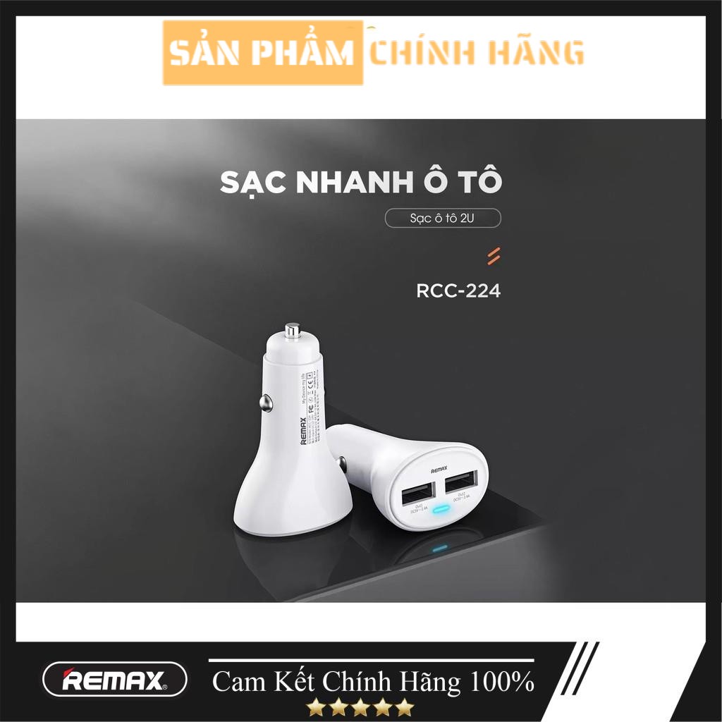 [CHÍNH HÃNG] Củ Sạc Ô Tô (tẩu sạc) 2 USB Remax RCC-224 cho oto và xe ga SH, bh 6THANG