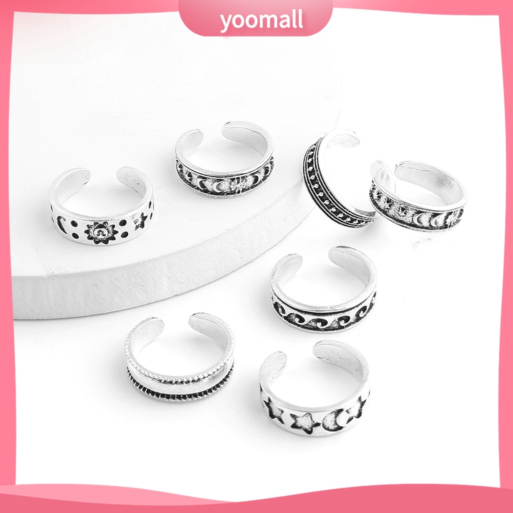 Yomall♡ Set 7 Nhẫn Ngón Chân Mạ Điện Hình Trăng Sao Phong Cách Bohemian