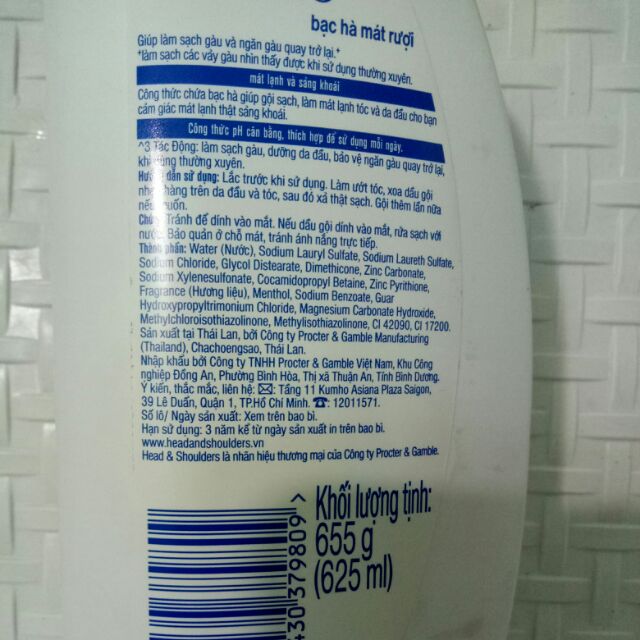 Dầu gội Head & shoulders bạc hà mát rượi 655g (625ml)