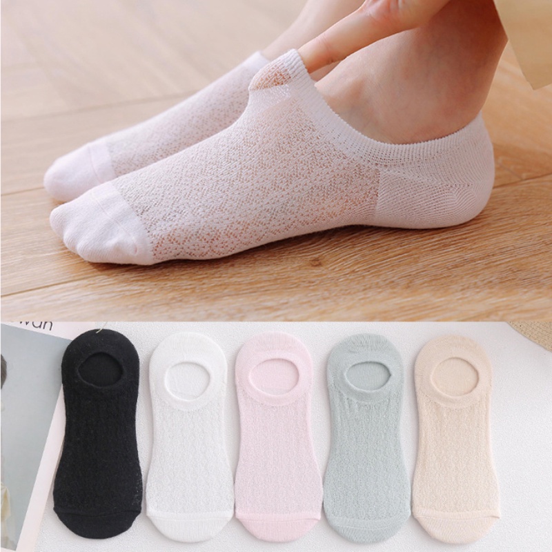 Đôi tất chân FHYL chất liệu cotton lưới màu trơn thời trang cho nữ