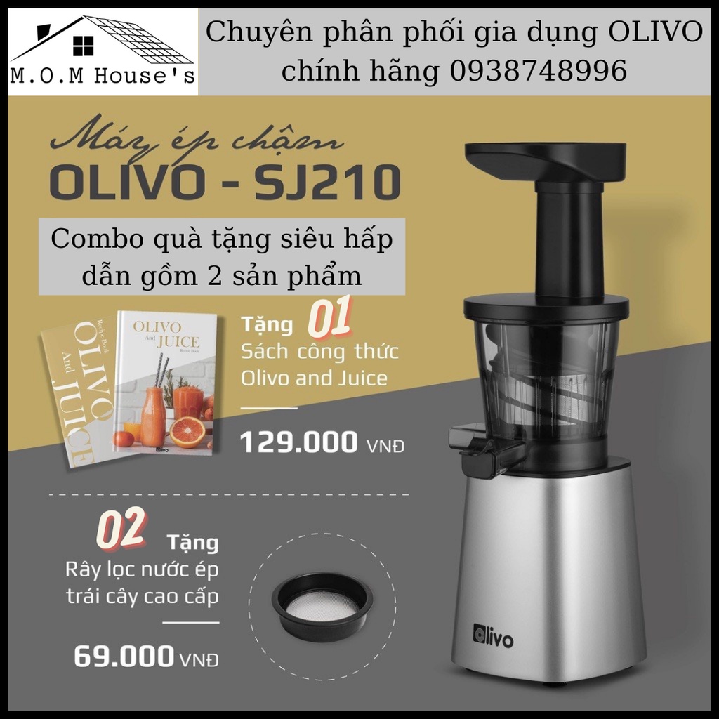 Máy Ép Chậm Olivo SJ210_M.O.M House's_Công suất 200W-Làm được kem-Tặng sách mix nước ép