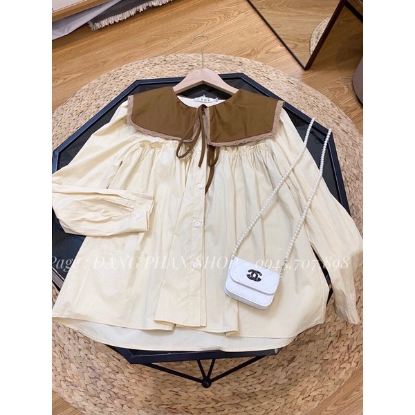 Áo babydoll thô nơ cổ tay dài