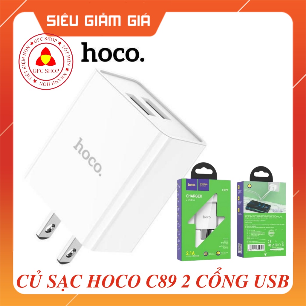 Củ sạc nhanh HOCO 2.1A 1 hoặc 2 cổng USB  dùng cho sạc điện thoại iPhone, Samsung và máy khác